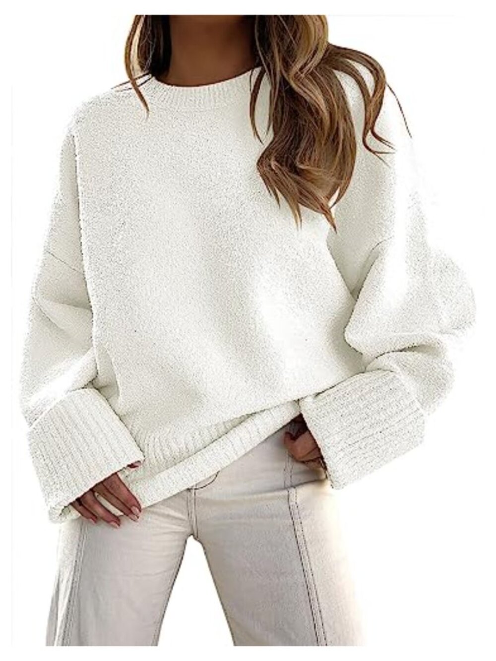 Oversized Fuzzy Knit Chunky Pullover Sweater Long Sleeve Crew Neck